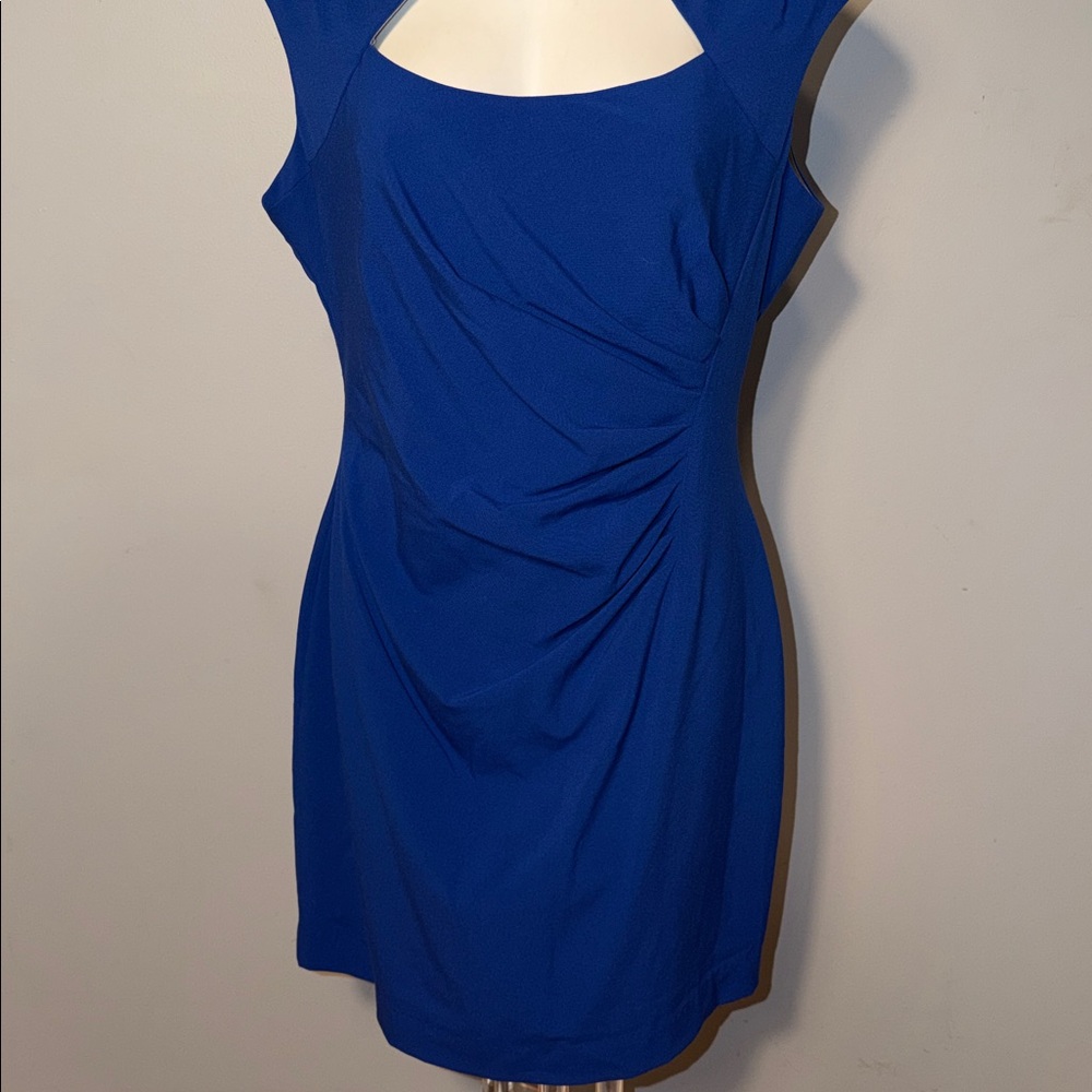CALVIN KLEIN Ladies Cap Sleeve Ruched Sheath Dress. Royal Blue. Size 14. - Picture 4 of 10